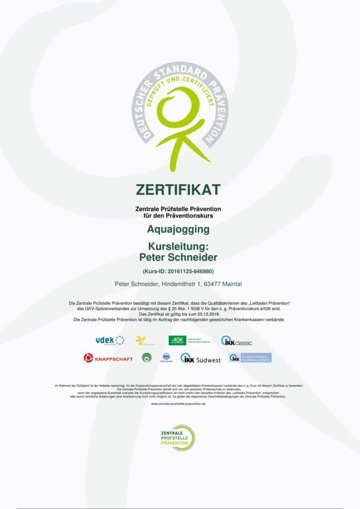 Aquajogging Zertifizierung Frankfurt