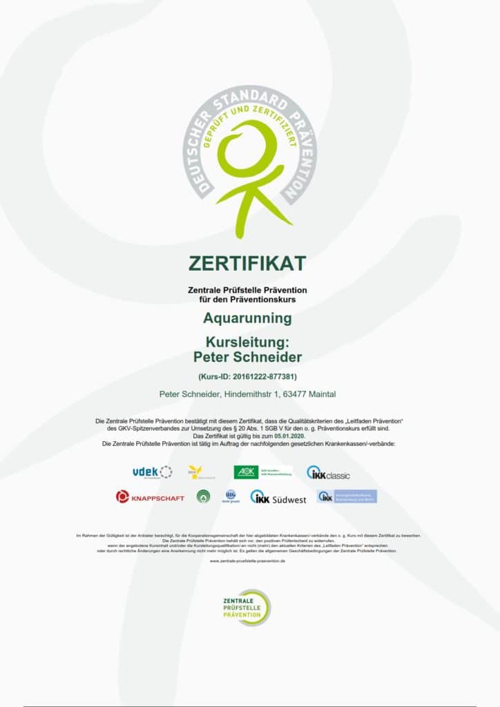 Aquarunning Zertifikat Frankfurt