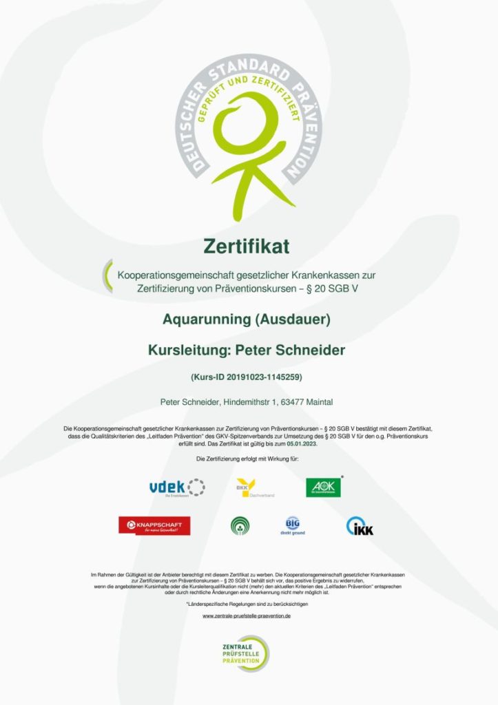Zertifikat Aquarunning (Ausdauer)